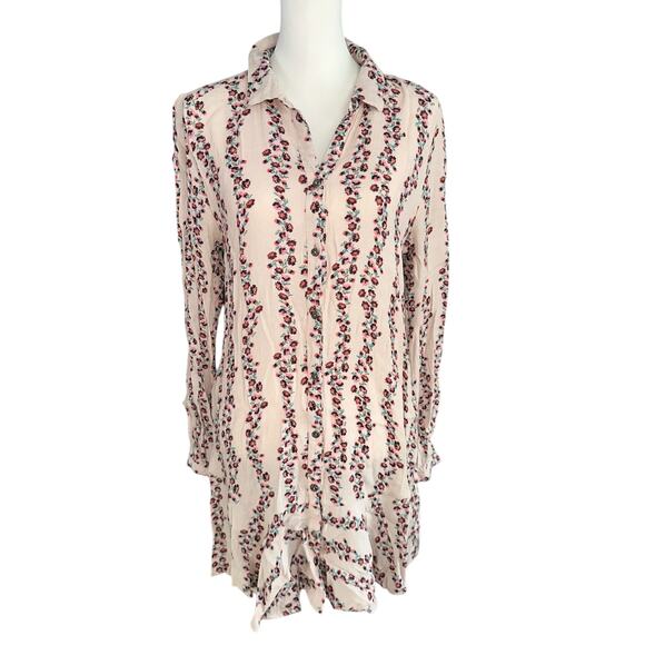 Free People Dresses & Skirts - Free People Dress Oversized Top Long Sleeve Pink Blue Medium
